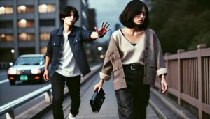 マッチングアプリで浮気がバレた男性、怒る彼女とそれを追う彼氏、喧嘩