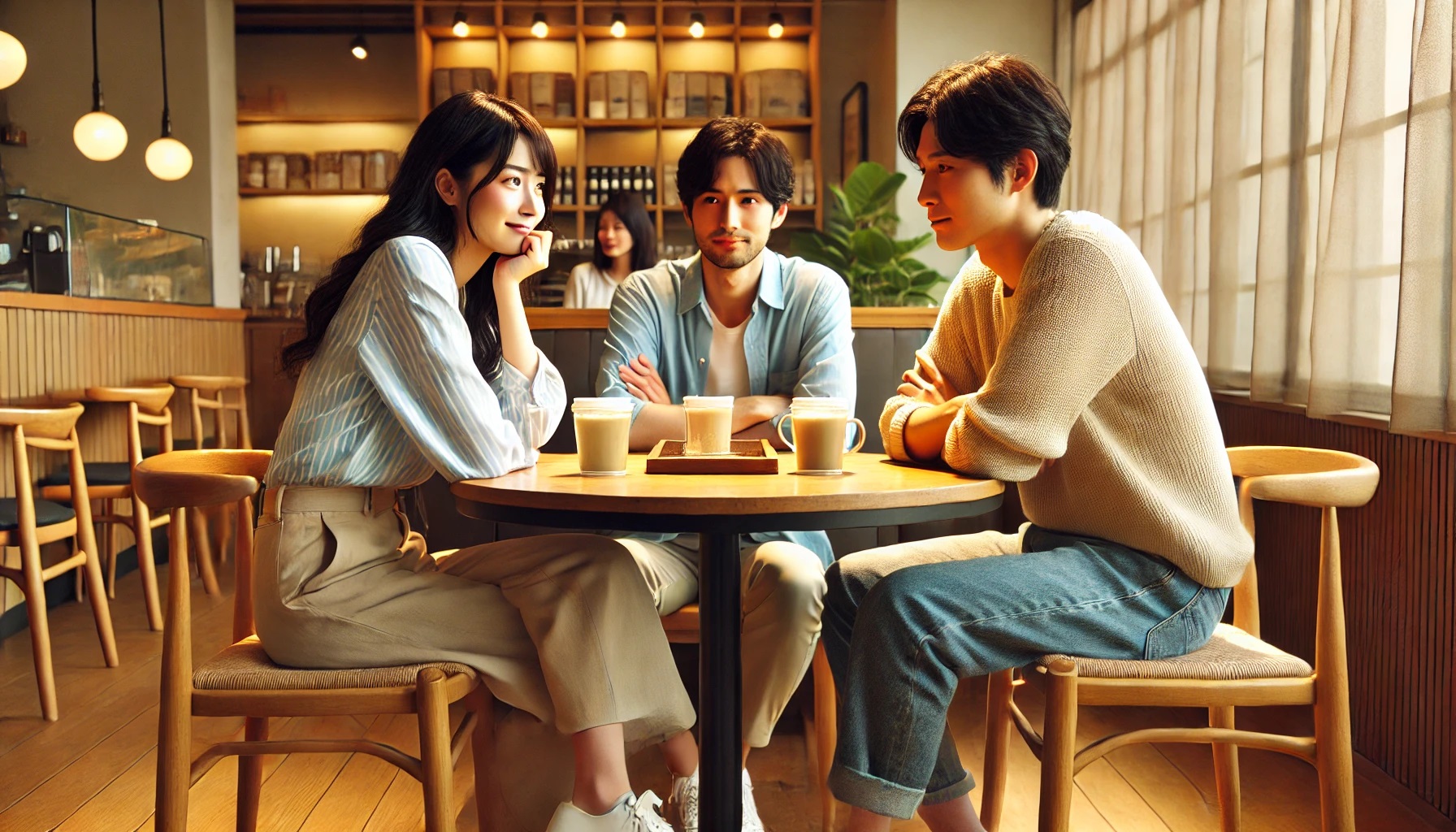 友達とその彼女、3人でカフェでお茶