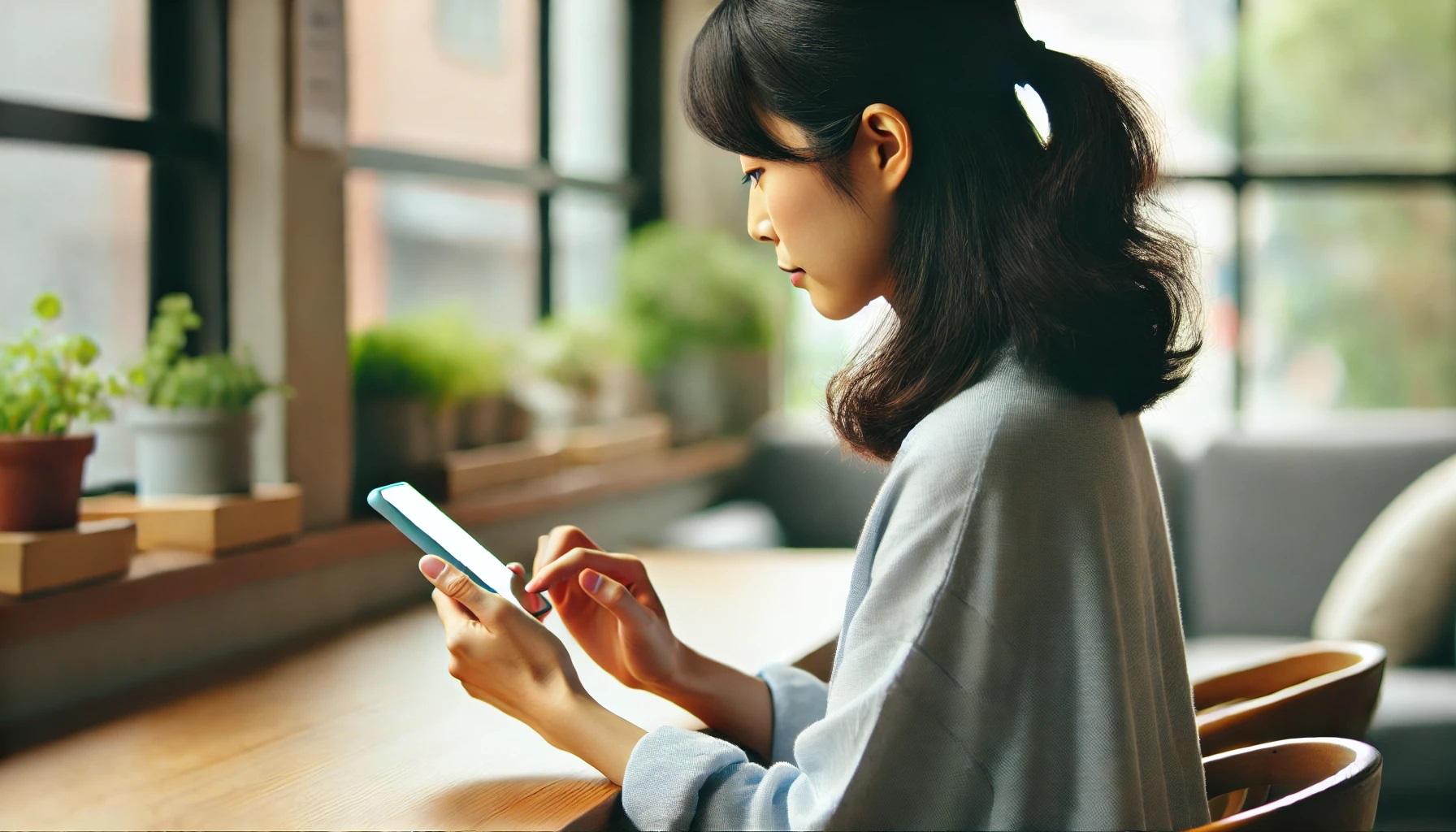 好きな男性からLINEやメールが届いてないか、スマホを気にしている女性