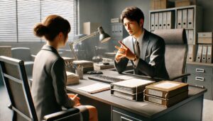 既婚の上司から仕事の指示を受ける女性、片思い