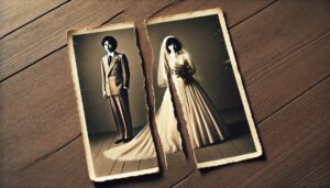 離婚、別れ、破れた結婚式の写真